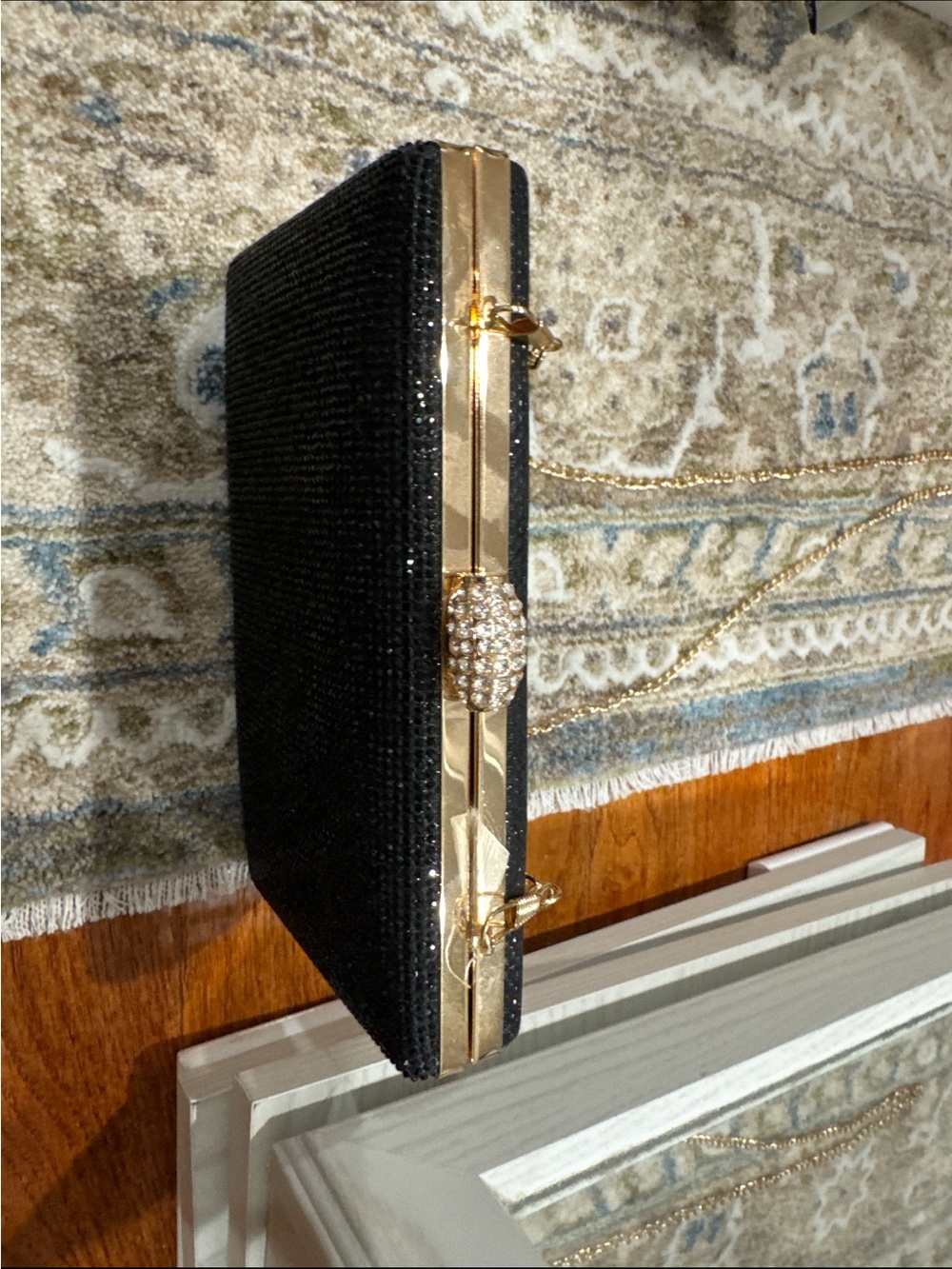 Macys sparkly black clutch